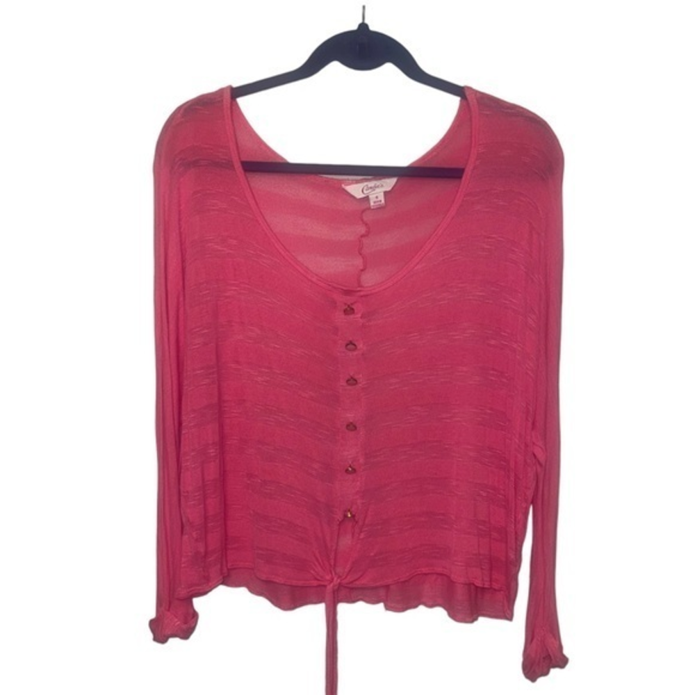Sm Candie’s Button Detail Hot Punch Pink w‎ Front Tie Large Scoop Neck